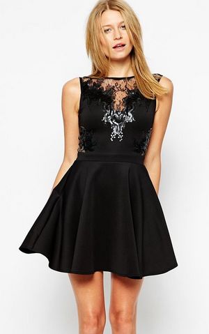 F2508 Skater Dress with Lace and Sequin Top